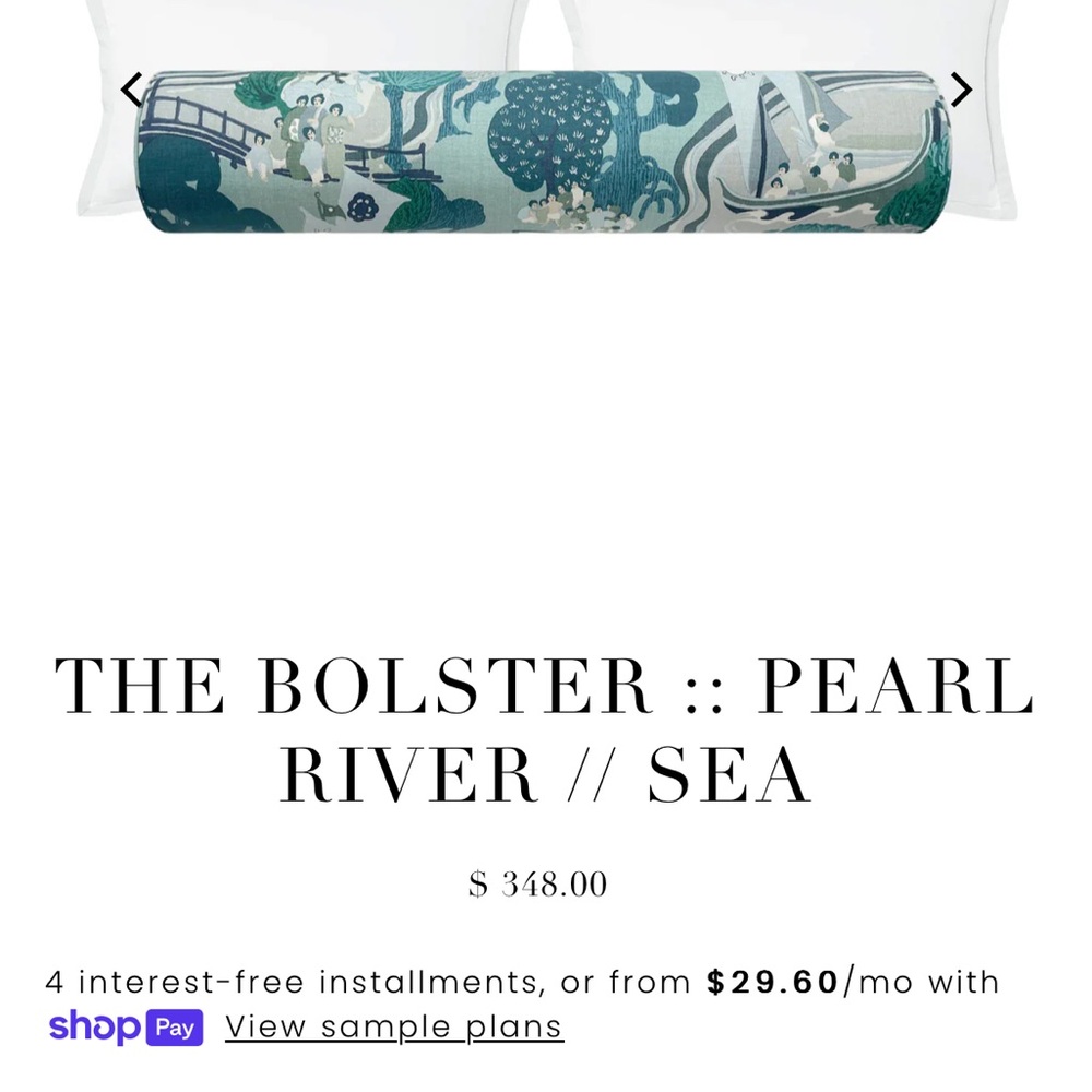 Schumacher Queen Bolster pillow- Pearl River, Sea